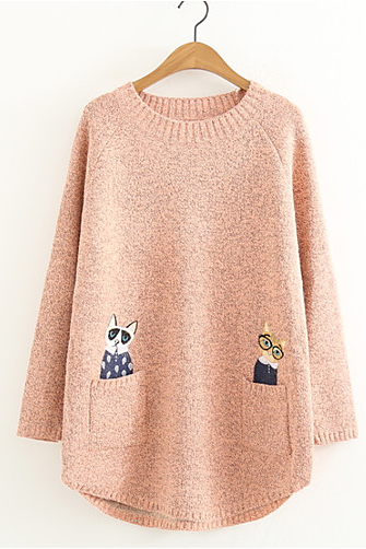 Women's Geometric / cat embroidery Basic Cardigan sweater