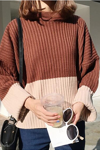 Women&amp;#039;s Color Block Crew Neck Long Sleeve Slim Pullover