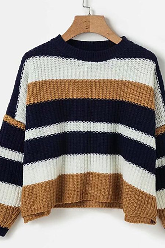 women's color block crew neck long sleeve slim pullover sweater