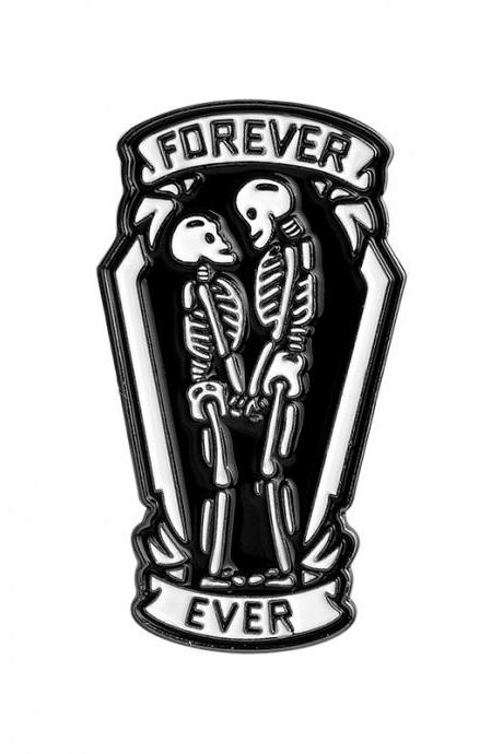 Harajuku style'FOREVER EVER' skeleton lovers Enamel pins brooch