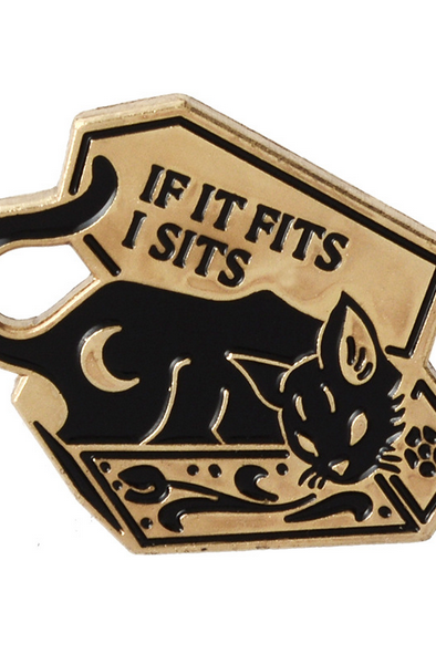 'IF IT FITS I SITS' Cat moon brooch