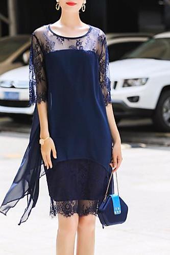 Women's Plus Size Street chic Sheath Dress,Geometric Lace Chiffon dress