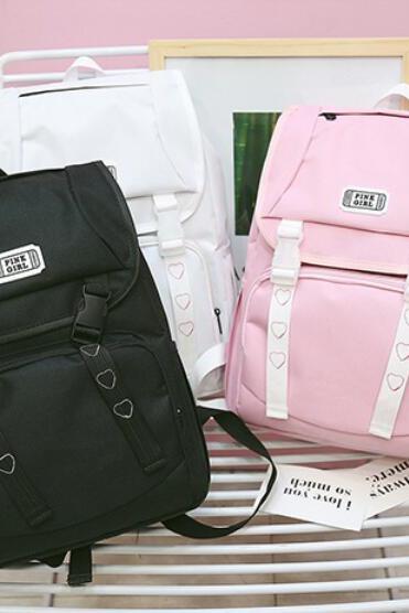 Girl's School Korean Style Design Cute Large Canvas Backpack