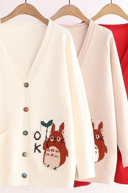 Cute Totoro Embroidery Cardigan Sweater #pr762