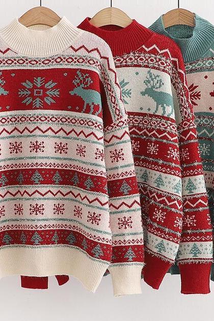 Cute christmas deer & Snow&christmas Tree sweater#PR765