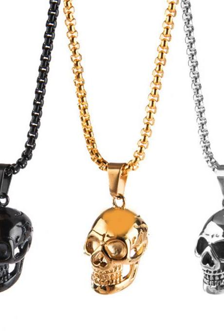 Punk Skull Men Necklace Trendy Stainless Steel Jewelry Boys Hip Hop Gothic Long Pendant Necklace 