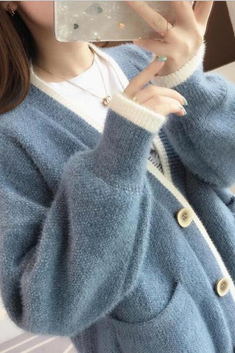 Mink Fleece Knit Loose Cardigan Sweater