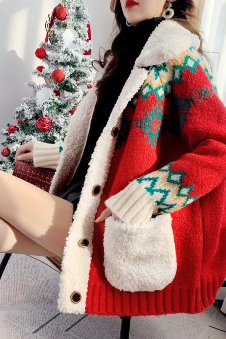2020 autumn and winter new Christmas women's knitted cardigan jacket coat