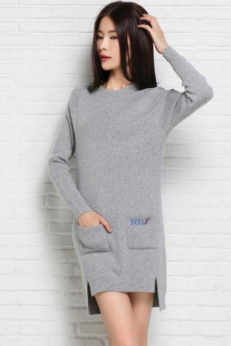 Sexy Autumn and winter side slit dress sweater skirt