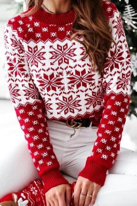 European & American Christmas Snow Elk Long Sleeve Knit Sweater