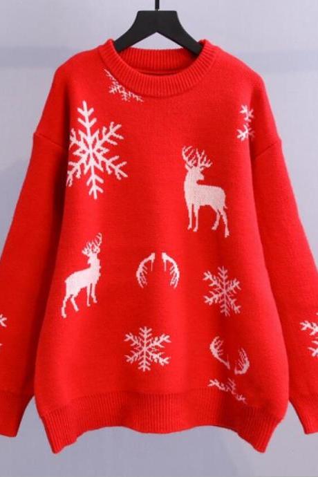 Women's loose pullover Christmas knitted sweater