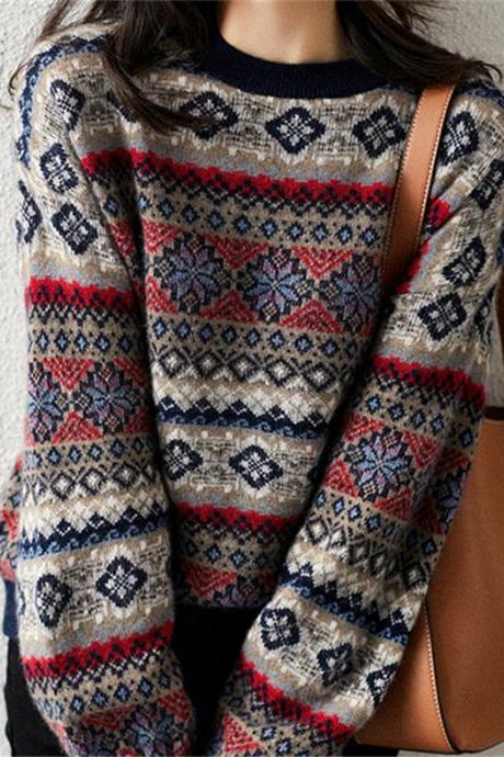60% off Retro round neck loose knitted sweater 