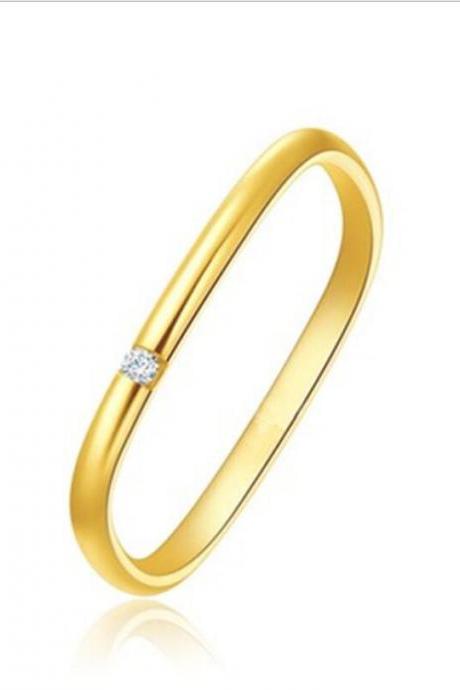 Gold-plated square circle solitaire diamond ring for women