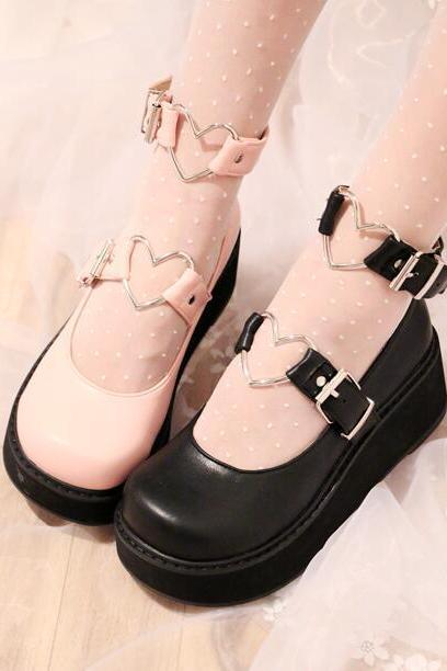 Japanese Harajuku Lolita Heart Strap Platform Shoes