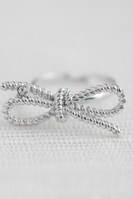 Free shipping Twisted bow ring, Infinity ring, Twisted rope ring, Forget me knot ring,adjustable size ring