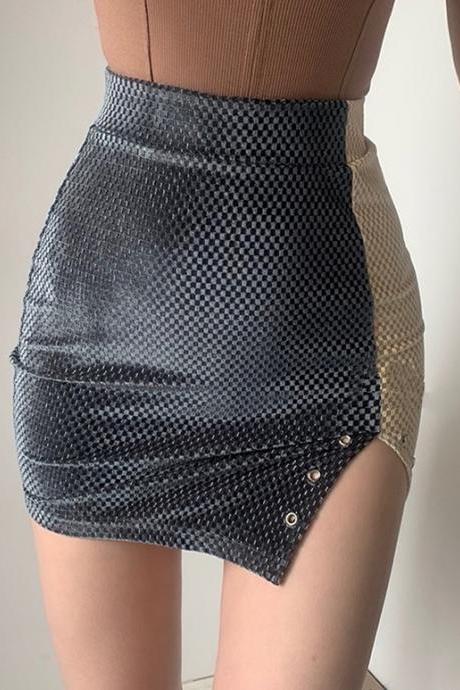 sense color matching split bag hip high waist slim fit all-match skirt