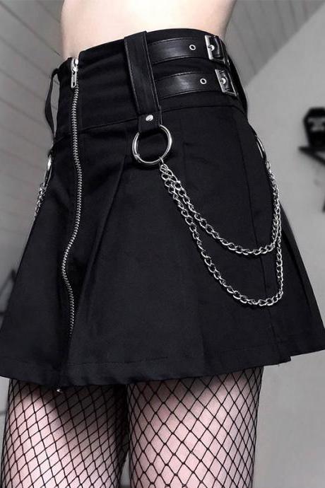Leather Belt Gothic Cosplay Lady A-Line Skirts
