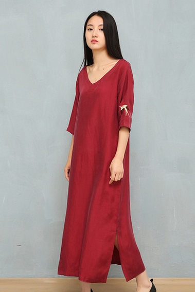 Cupro embroidery loose dress 