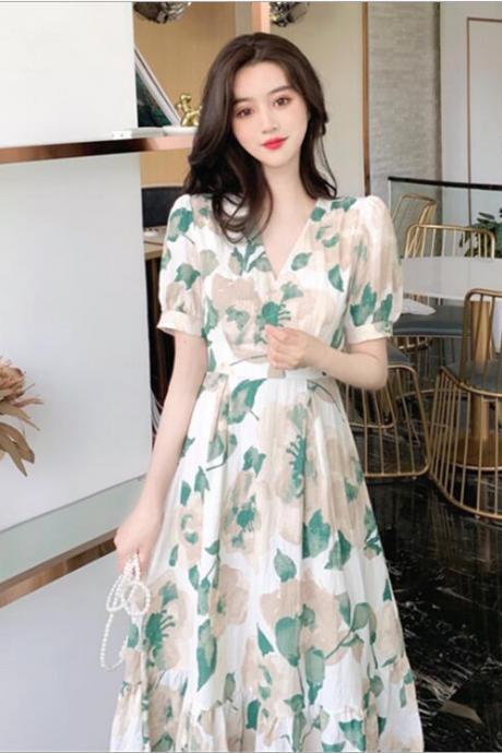 2021 summer new style Korean floral dress/ plus size chiffon dress