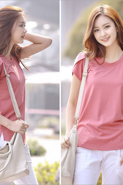 2021 new Korean version of solid color loose large size round neck short sleeve T-shirt