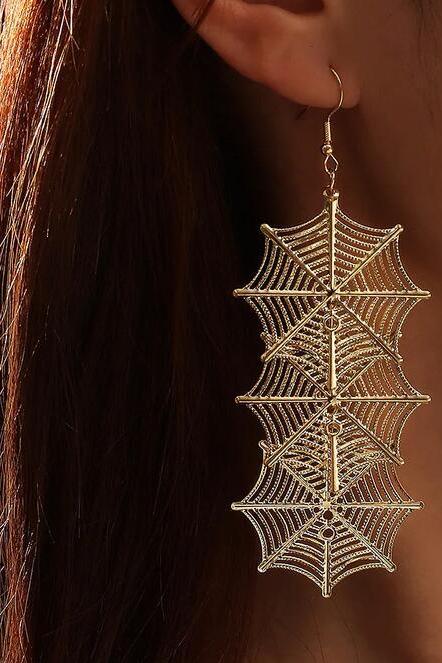 Women's Party earring Halloween Daily Shiny Metallic Geometrical Spider web Gold Silver Drop Earrings