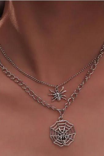 Women's Party Halloween Daily Spider Spider web Silver Necklace