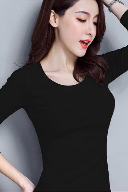 Women's solid color U-neck thin top bottoming shirt 