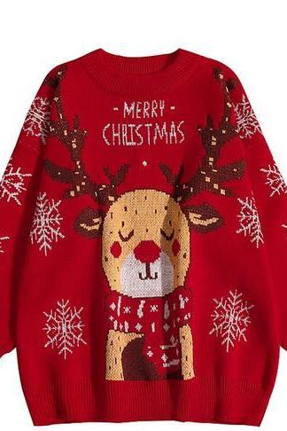 Women's Pullover Jumper Sweater Knitted Snowflake Letter Animal Casual Long Sleeve Sweater Cardigans Crew Neck Fall Winter sweater