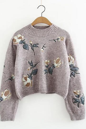 Women's Pullover Sweater Jumper Knitted Floral Stylish Long Sleeve Sweater Cardigans Crew Neck Fall Winter sweater