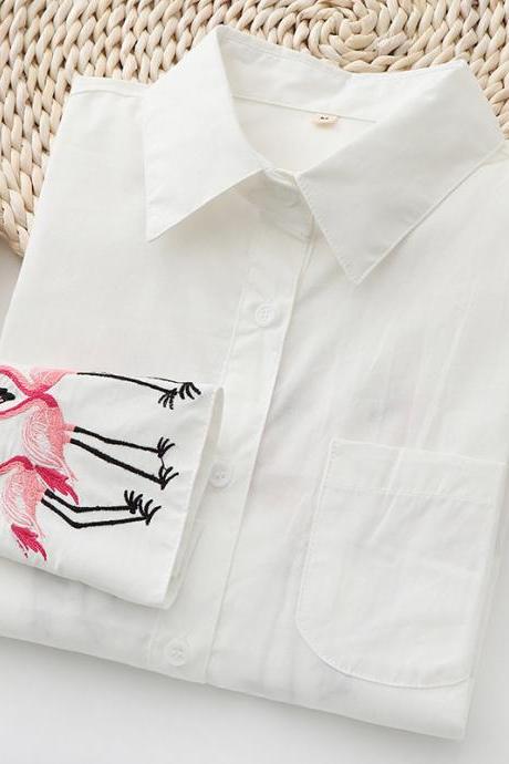 Flamingo Embroidered Cotton Shirt