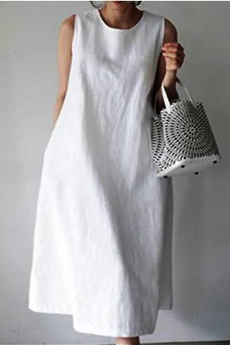 Women's Shift Dress Maxi long Dress White Sleeveless Solid Color Spring Summer Casual dress