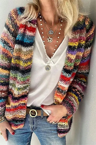 Women&amp;#039;s Cardigan Sweater Jumper Crochet Knit Knitted Rainbow Open Front Stylish Casual Outdoor Daily Winter Fall Cardigan