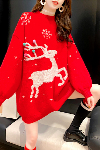 Women's Christmas deer sweater, autumn and winter pullover Korean version loose thick large sweater