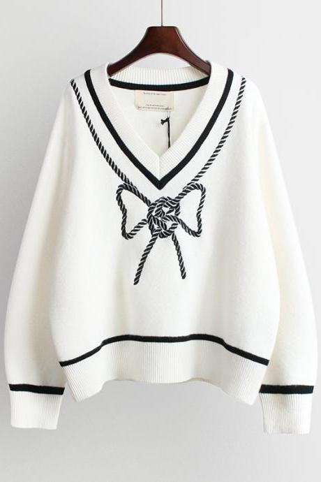 Free shipping loose V-neck pullover women sweater