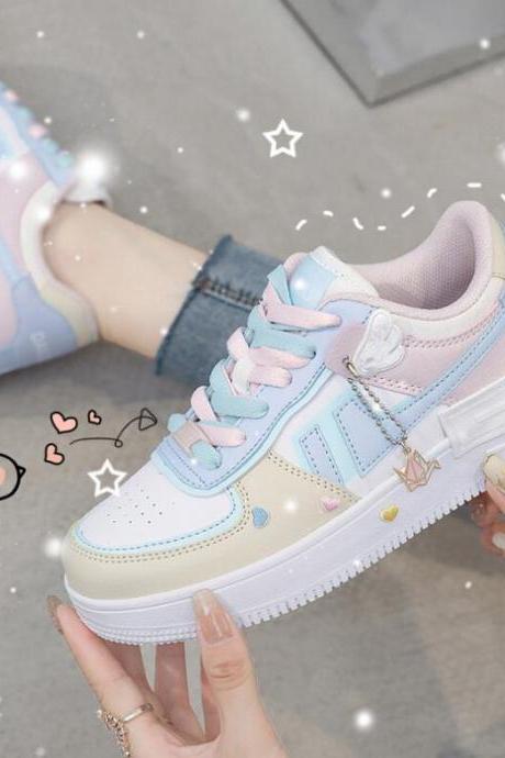Cute Pastel Color Sneakers With Heart