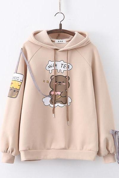 Free shipping cute bear hoodie sweater coat 