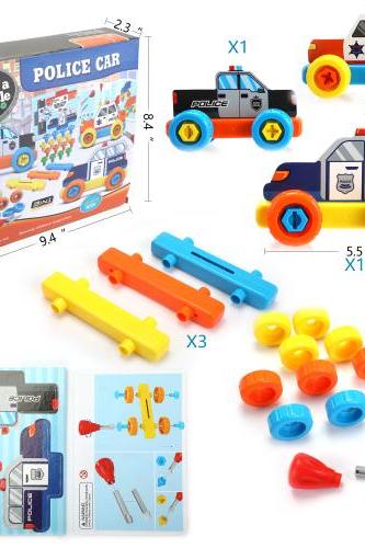 Colorful DIY Puzzle Game Assembly Police Car Educational Toys for Toddles