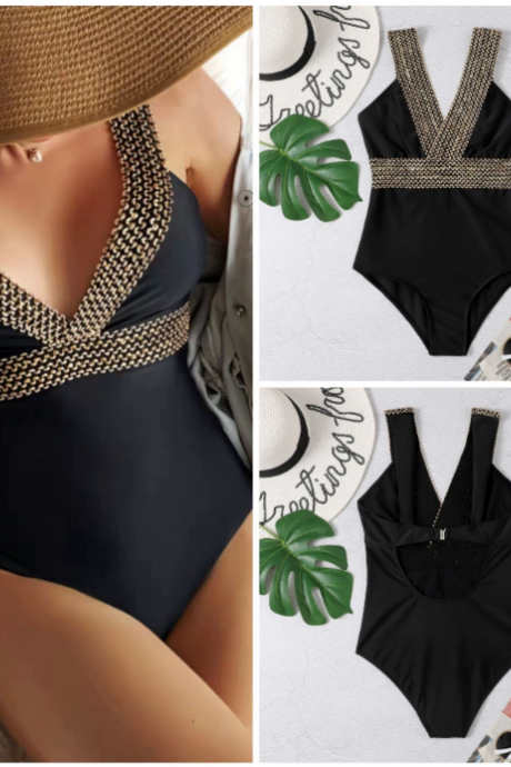 Wavy plate with V-neck sexy lady's solid color bikini swimsuit / one-piece bikini