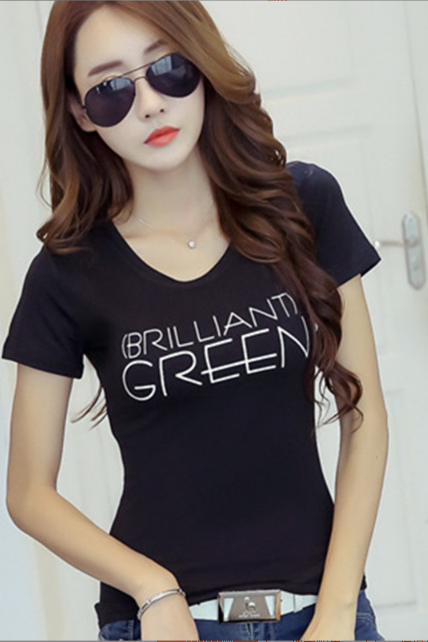 Summer new Korean fashion women's letter slim crewneck short sleeve T-shirt