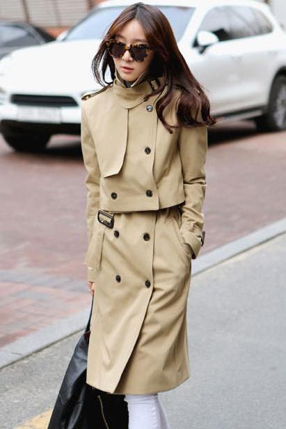 2015 Hot sale Casual Double Breasted Waistcoat And Jacket For Lady - Khaki