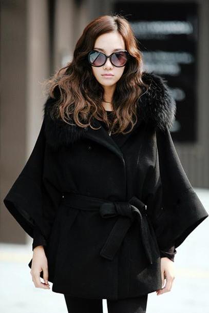 Double Breasted Batwing Sleeves Hooded Coat
