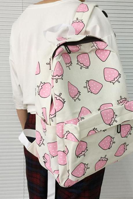 Pastel Strawberry Print Backpack