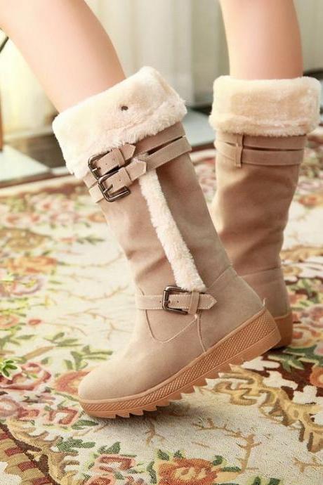 Stylish Suede Winter Boots In Apricot Color