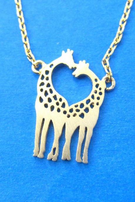 cute small Giraffe Family Silhouette Shaped Charm Necklace