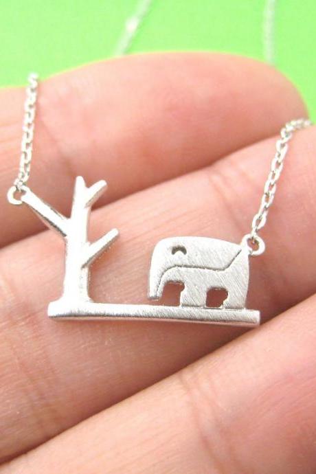 Elephant In The Wild Shaped Animal Silhouette Charm Necklace In Silver
