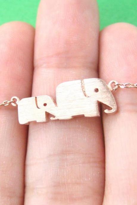 Elephant Family Shaped Animal Silhouette Charm Necklace In Rose Gold