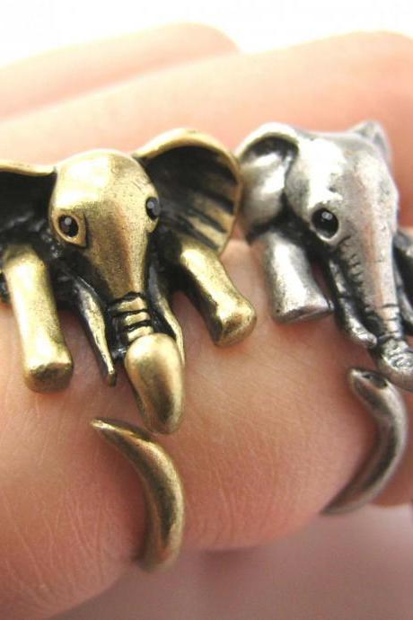 Realistic African Elephant Animal Wrap Ring In Bronze Sizes 6 To 10.5