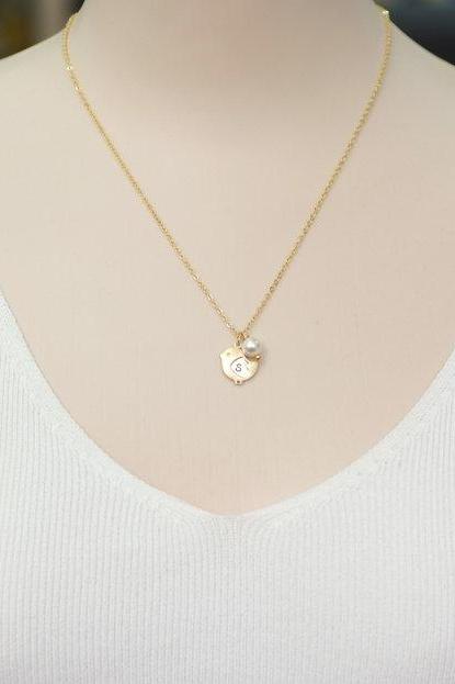 Baby Chick Necklace Personalized Initial Bird Necklace Initial Bird Swarovski Pearl And Bird Necklace Love Necklace For Mom Baby Shower
