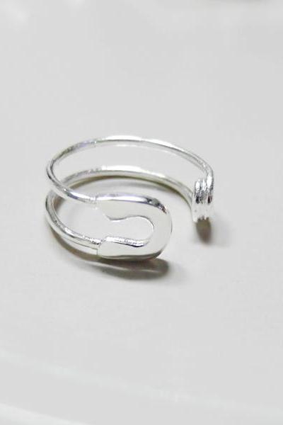 Knuckle Ring Adjustable Ring Safety Pin Ring In White Gold