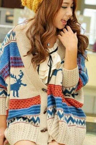 2015 New hot winter Bat Wing Coat Retro Knit Loose Sweater Cardigan
